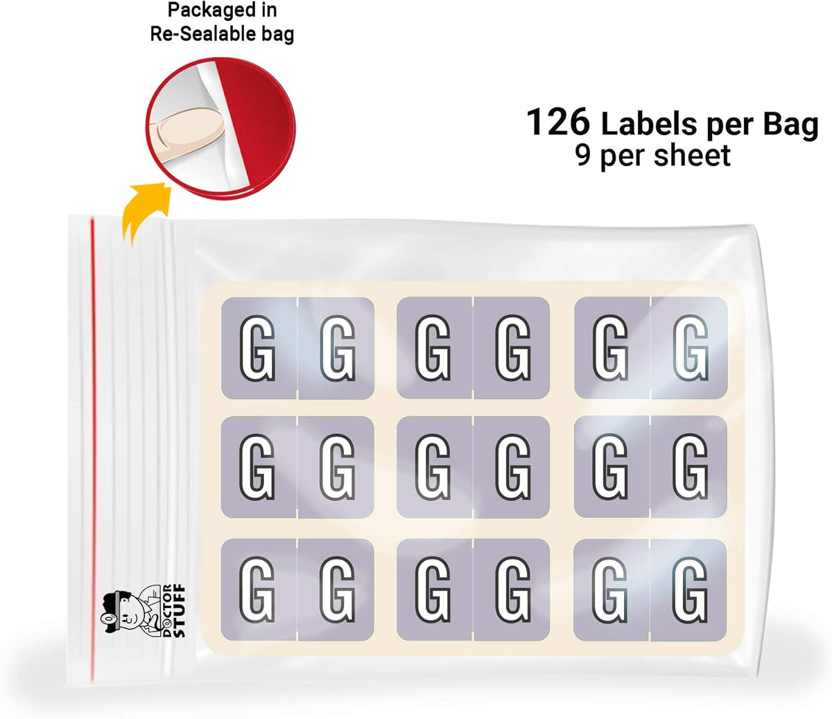 Doctor Stuff - File Folder Labels, Alphabet Letter G, Barkley/Sycom FABKM - BRAM Series Compatible Alpha Stickers, Lavender, 1" x 1-1/2", 126 Labels/Package