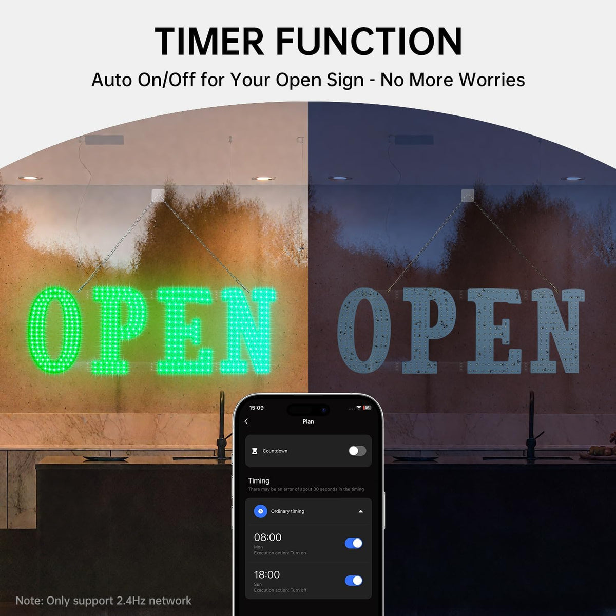 LED Open Signs for Buiness, 30"x10"Large Open Light Up Signs with Remote Controls, Smart App, DIY Editor Colours Sign Flashing Light for Storefront Window Bar Salon Cafes Retail Shops