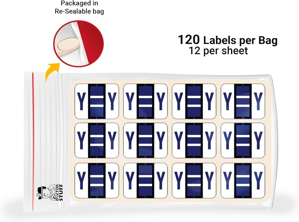Doctor Stuff - File Folder Labels, Alphabet Letter Y Stickers, Compatible with Smead BCCR/BCCS - TPAM Series Alpha Stickers Purple, 1" x 1-1/4", 120 Labels per Package