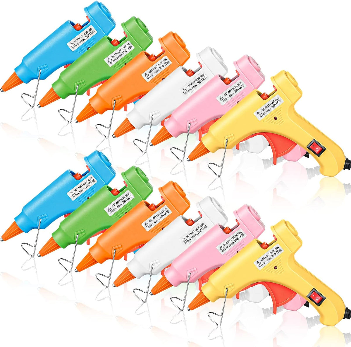 Zhengmy 12 Pcs Mini Glue Gun Crafts Hot Melt Guns Low Temp Glue with Burn Protection Fast Preheating and Easy Squeeze Trigger for School DIY Arts Class Projects Home Quick Repairs, 20 W (Multicolor)