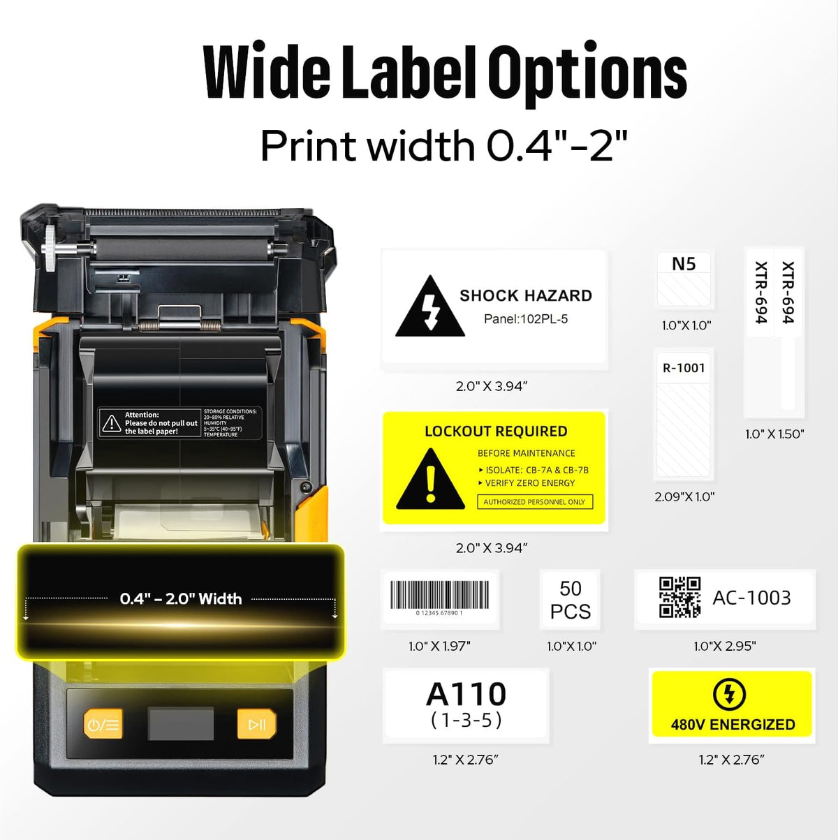 Makeid EP53 Portable Industrial Label Maker, 2" Print Head Bluetooth Label Printer, Mobile APP & PC Editor Compatible, 2000mAh Li-ion Battery, Come with 1" H x 2" W Label for Job Sites