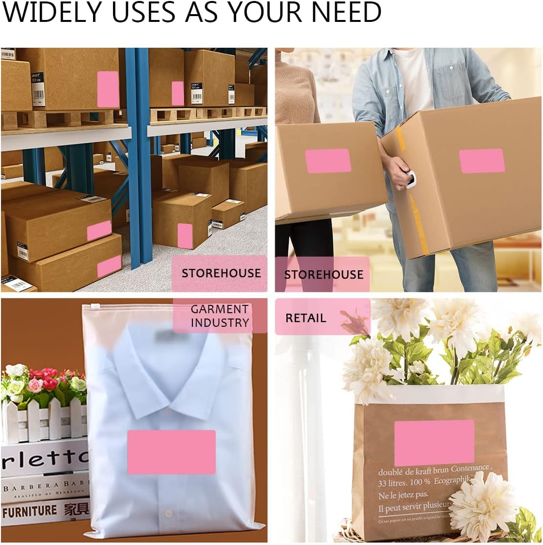 PARLAIM 3 X 5 Inch Rectangle Adhesive Color Coding Stickers,Square Inventory Stickers -250 Per Dispenser Box Pink