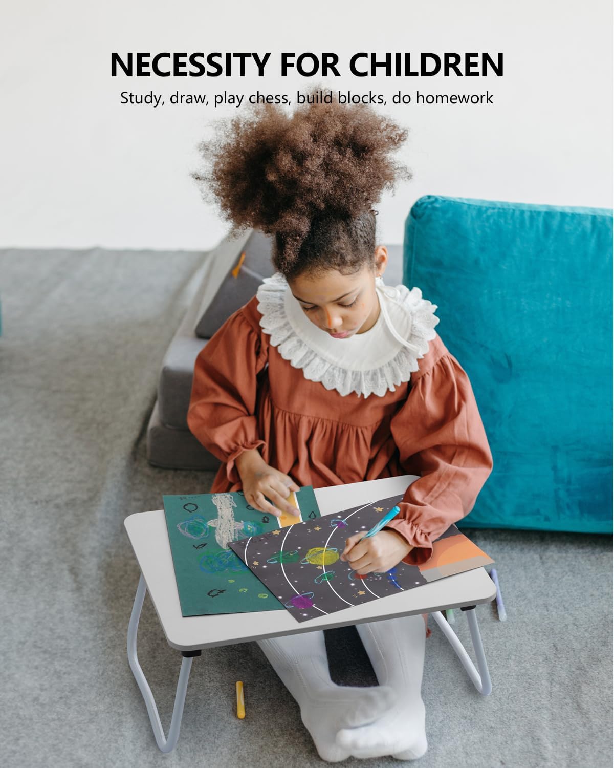 Laptop Bed Desk, Foldable Lap Desk, Portable Laptop Stand, Lightweight & Mini Table for Breakfast/Picnic/Drawing/Couch/Floor - White