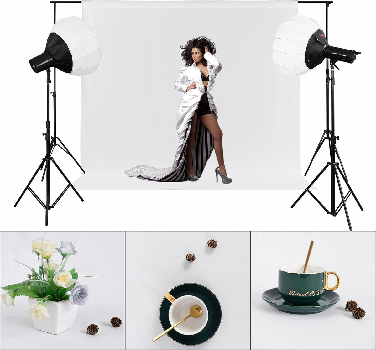 Joccun 7X10FT White Backdrop Background for Photography,Polyester Backdrop Curtain Background Screen for Photography,Photoshoot,Video Recording,Studio(7X10ft,White)