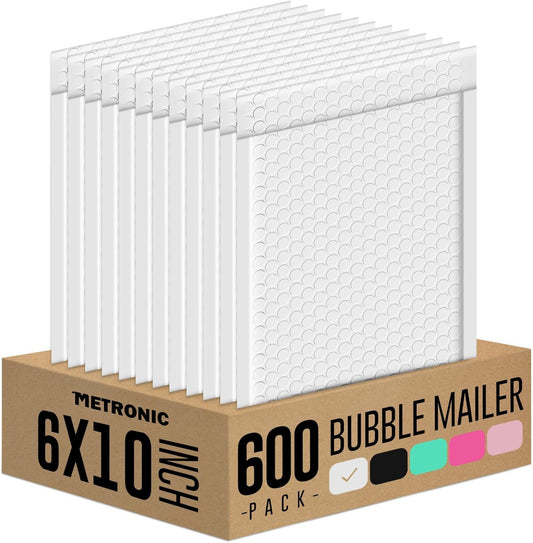 Metronic Bubble Mailers 6x10 Inch 600 Pack White Bubble Mailers Waterproof Padded Envelopes for Packaging, Shipping, Mailing, Small Business Supplies