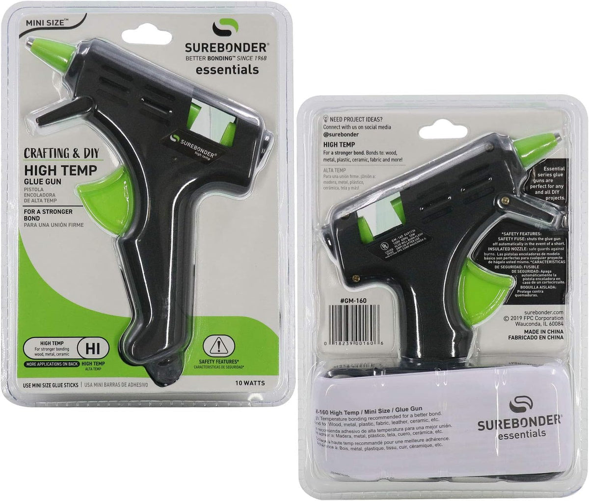 Surebonder GM-160 Compact Mini Size High-Temperature Hot Glue Gun - Ideal for Crafting - Black