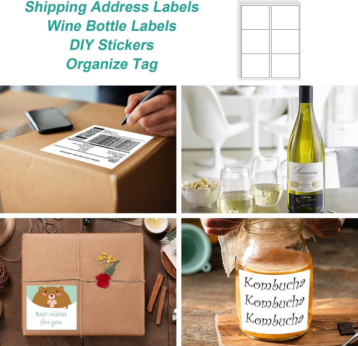 MFLABEL 3-1/3" x 4" Shipping Address Sticker, FBA Labels, 6-UP Sticker Label, White Shipping Label, Easy to Peel, Address Paper for Laser/Ink Jet Printer, 6 Per Page (1800 Labels, 300 Sheets)
