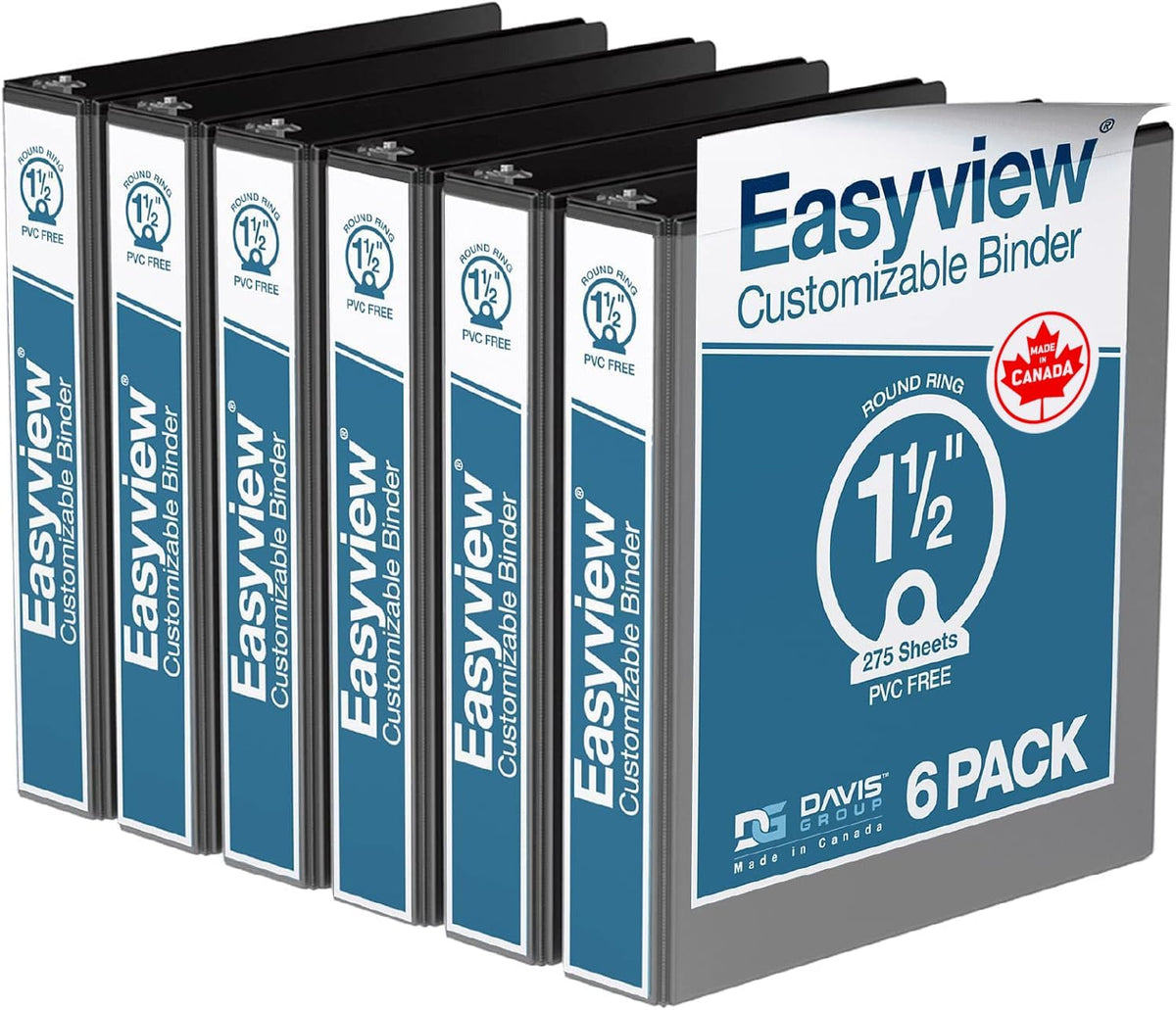 Easyview Premium 3-Ring Binders with Clear-View Covers and Round Rings, Binders for School or Office, 1.5 Inch, Pack of 6, Red