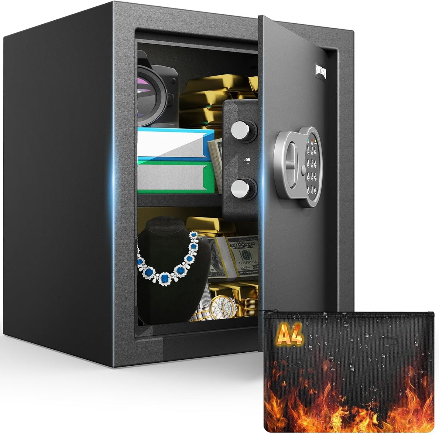 [ 2.3 Cu.ft. ]PATRON Fireproof Safe for Home,Digital Security Home Cabinet Safes for Money Cash Documents,Safe Box with Electronic Keypad,Removable Shelf for Office Business,2.3 Cu.ft.