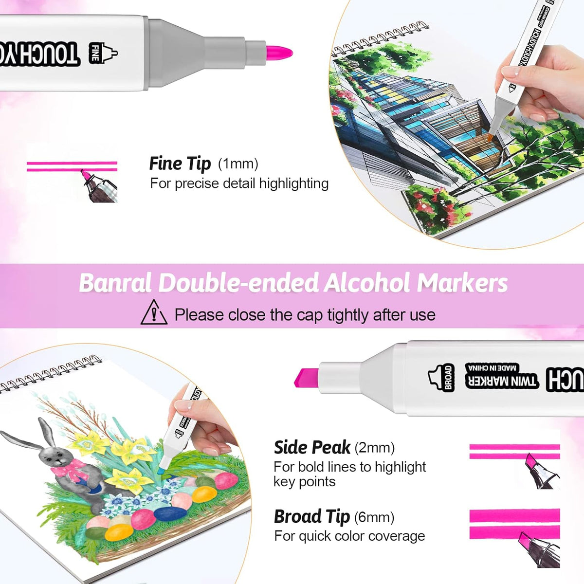Banral 262 Colors Dual Tip Alcohol Based Markers, Twin Sketch Art Marker Set for Artists Adult Coloring Drawing Sketching Card Making Illustration, Premium Brush Pens with Case