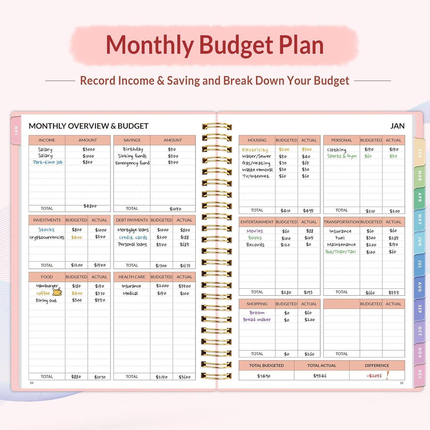 2026 Budget Planner - Monthly Budget Book from JAN 2026 - DEC 2026 with Expense Tracker Notebook, A4 Size (8.5" x 11") Bill Organizer & Finance Planner Account Book to Manage Your Finances, Pink