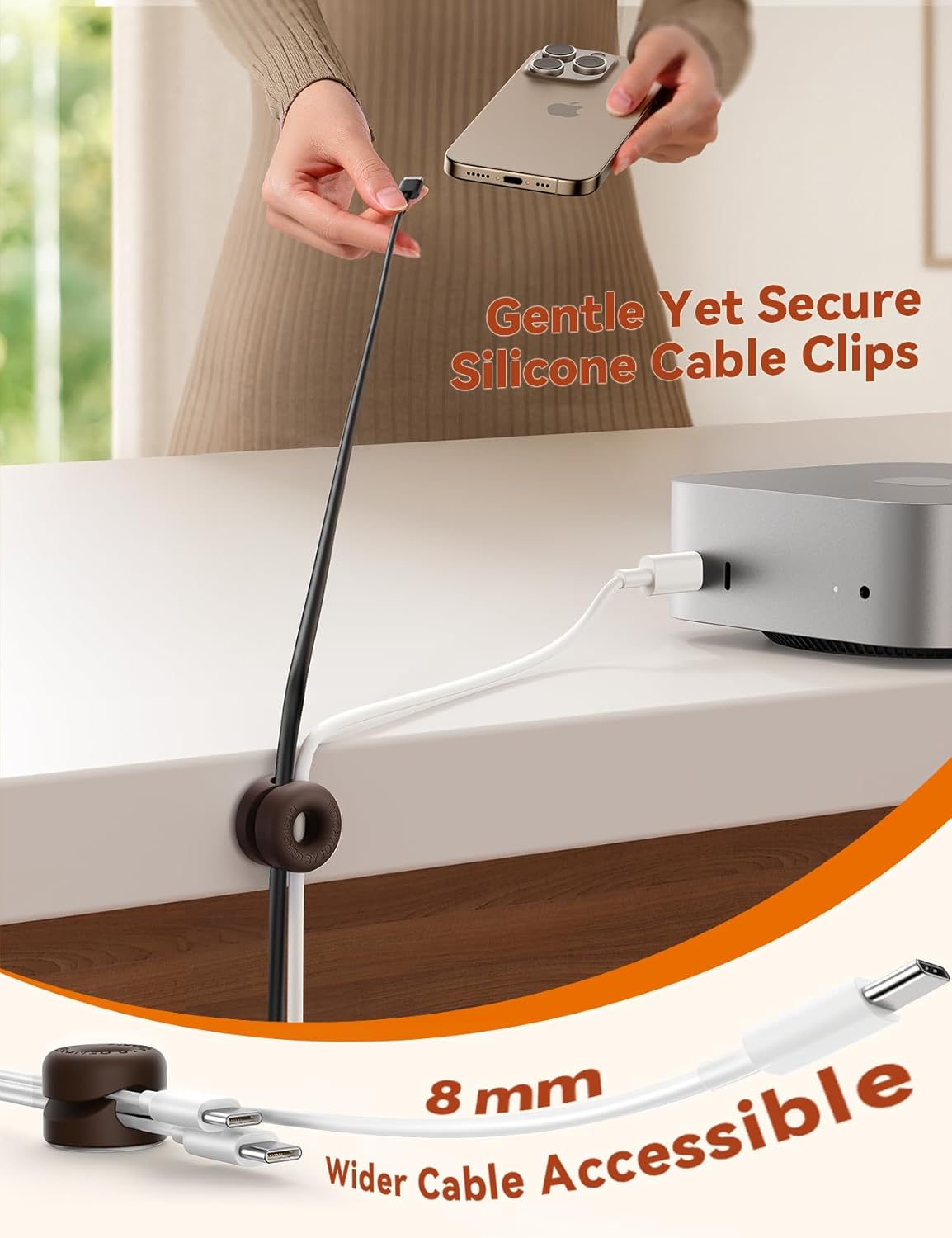 8Pack Cord Organizer JOYROOM Silicone Cable Clips [1s Side-Snap Lock] Desktop Cable Management, Adhesive Phone Charger Wire Keeper for Nightstand Office Workspaces Desk Organization Home Accessories