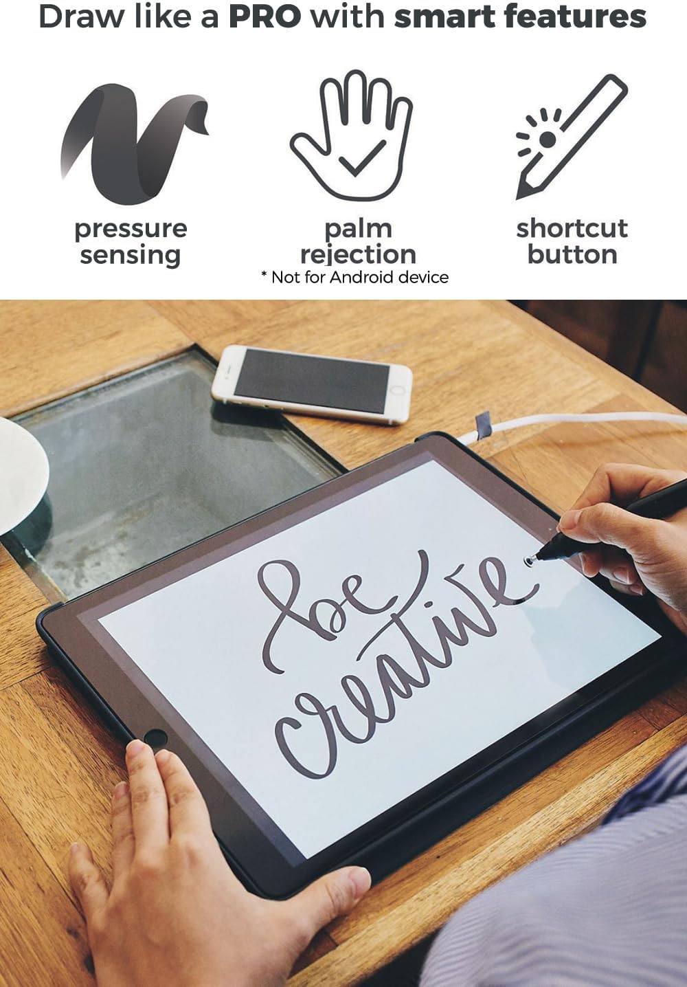 SonarPen: Pressure Sensitive Stylus Pen, with Palm Rejection and Shortcut Button. Battery-Less. Compatible with Apple iPad/iPhone/Android/Switch/Chromebook (Fuchsia)