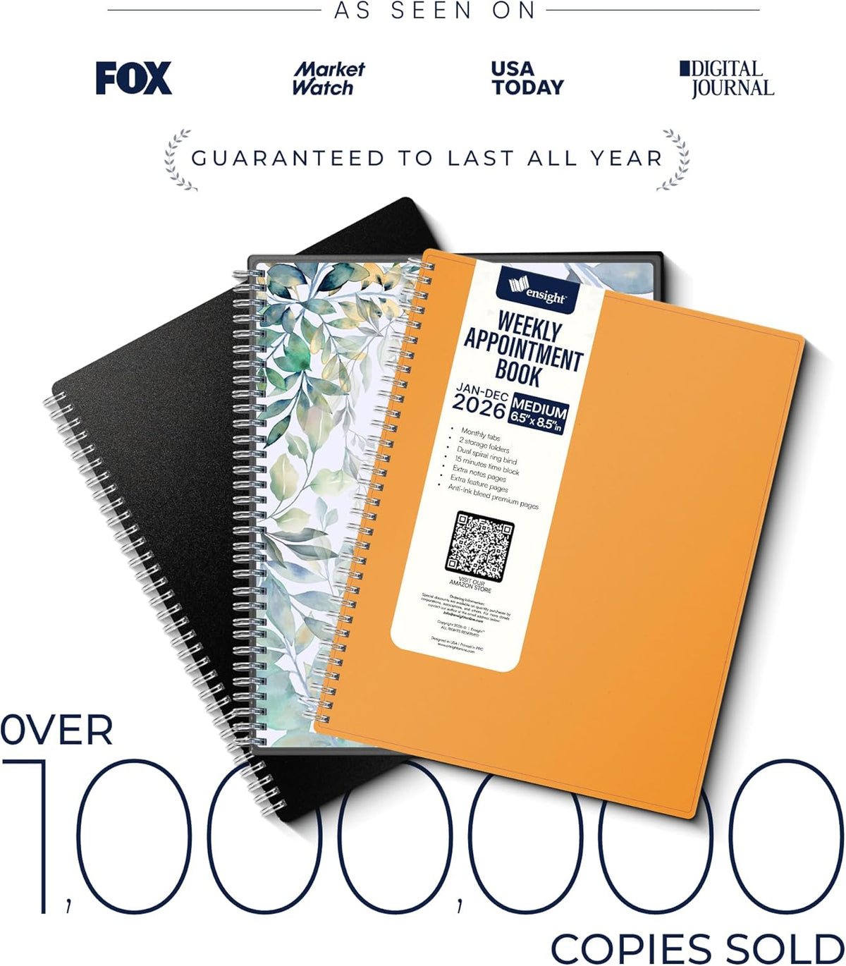 Ensight 2026 Appointment Book & Planner Ensight 6.5 x 8.5 inches Large Tabbed Daily Hourly Weekly Planner Schedule Book 30 Minute time Slots Business & Personal Planner Jan 2026 Dec 2026 Yellow