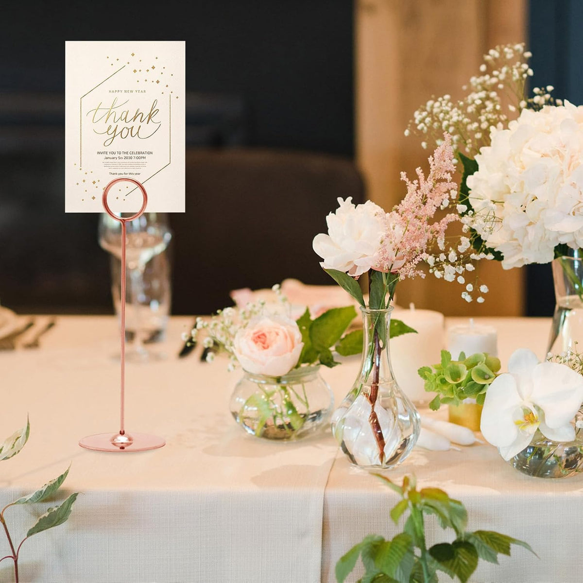 Urban Deco 16 Pieces Table Card Holder 8 inches Table Number Holders Place Steel Card Holders for Photos, Food Signs, Memo Notes, Weddings, Restaurants, Birthdays (Rosegold)
