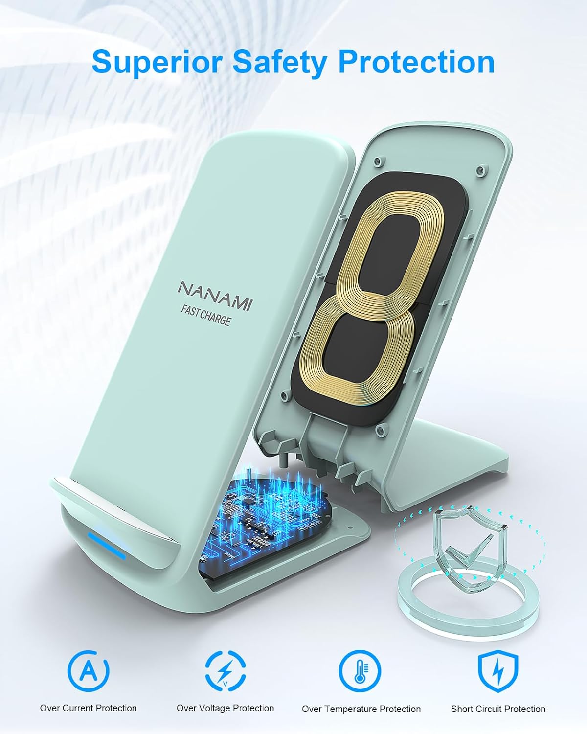 NANAMI Upgraded Fast Wireless Charger,Qi-Certified Wireless Charging Stand for Samsung Galaxy S24/S23/S22/S21/S20/S10/S9/Note 20 & Qi Phone Charger for iPhone 16/16 Plus/16 Pro/16 Pro Max/15/14/13/12