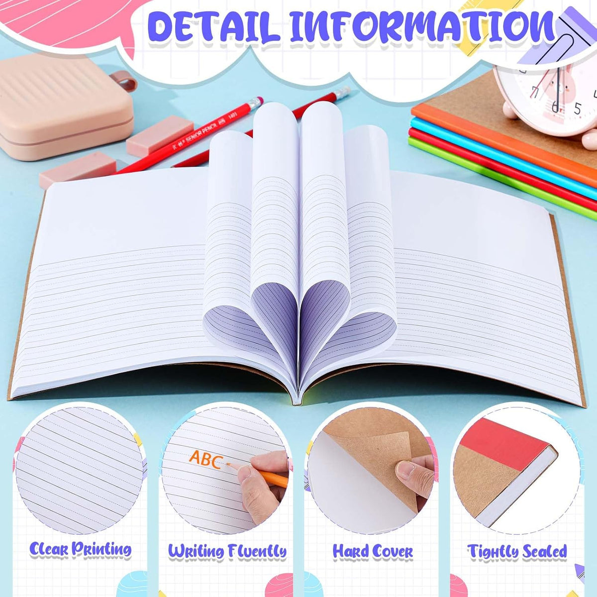 Henoyso 20 Pcs 120 Pages Primary Composition Notebooks K-2, Primary Journal Grades K-2, Writing Journal Practice Notebook for Kids in Preschool, Kindergarten, Back to School Supplies (Stylish)
