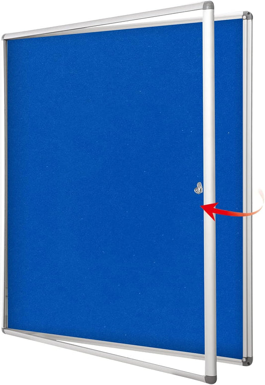 SWANCROWN Pins Bulletin Board Enclosed Lockable Noticeboard Glass Display Case for Home Office School,Blue Fabric,38"x38" (12xA4)