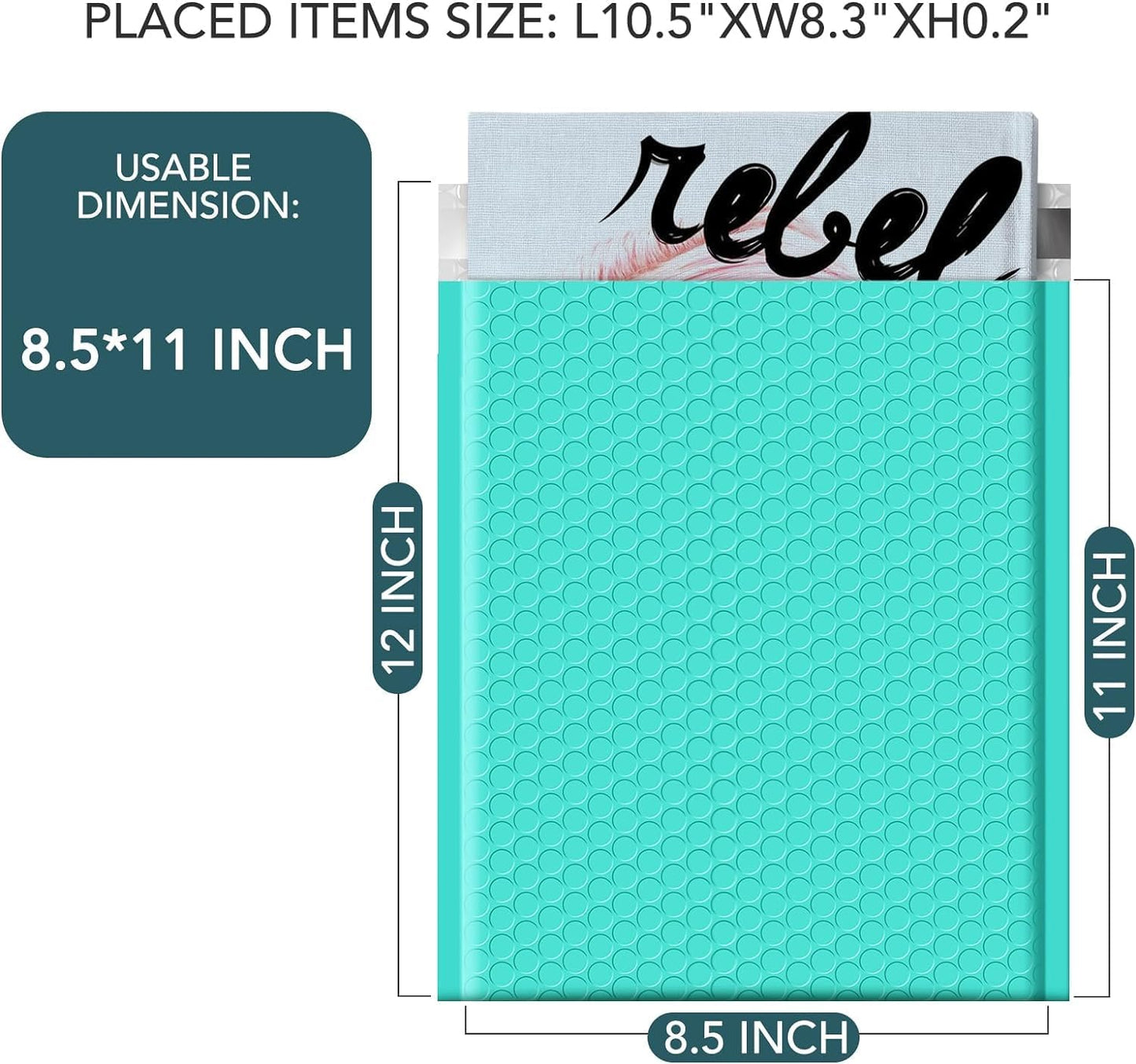Metronic Bubble Mailers 8.5x12 500 Pack Teal Bubble Mailers Usable Size 8.5x11 Waterproof Thick Padded Envelopes Mailing Bubble Padded for Packaging, Makeup, Mailing, Shipping, Small Items Supplies