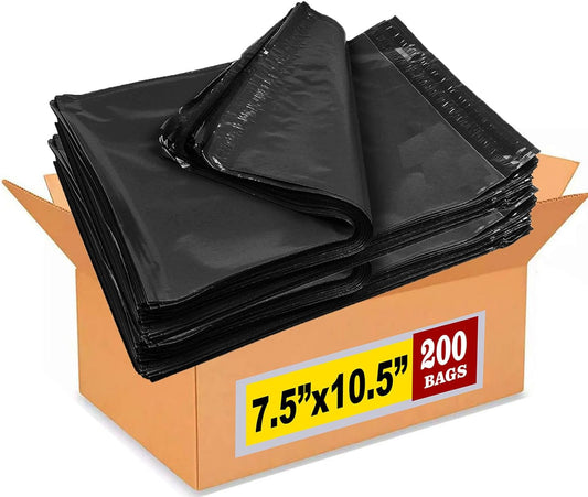 iMBAPrice 200-Pack Black Poly Mailers 7.5x10.5 Inch #2 Color Poly Mailing Shipping Envelopes Bags, Self Seal Adhesive Waterproof and Tear Proof (Total 200 Bags)