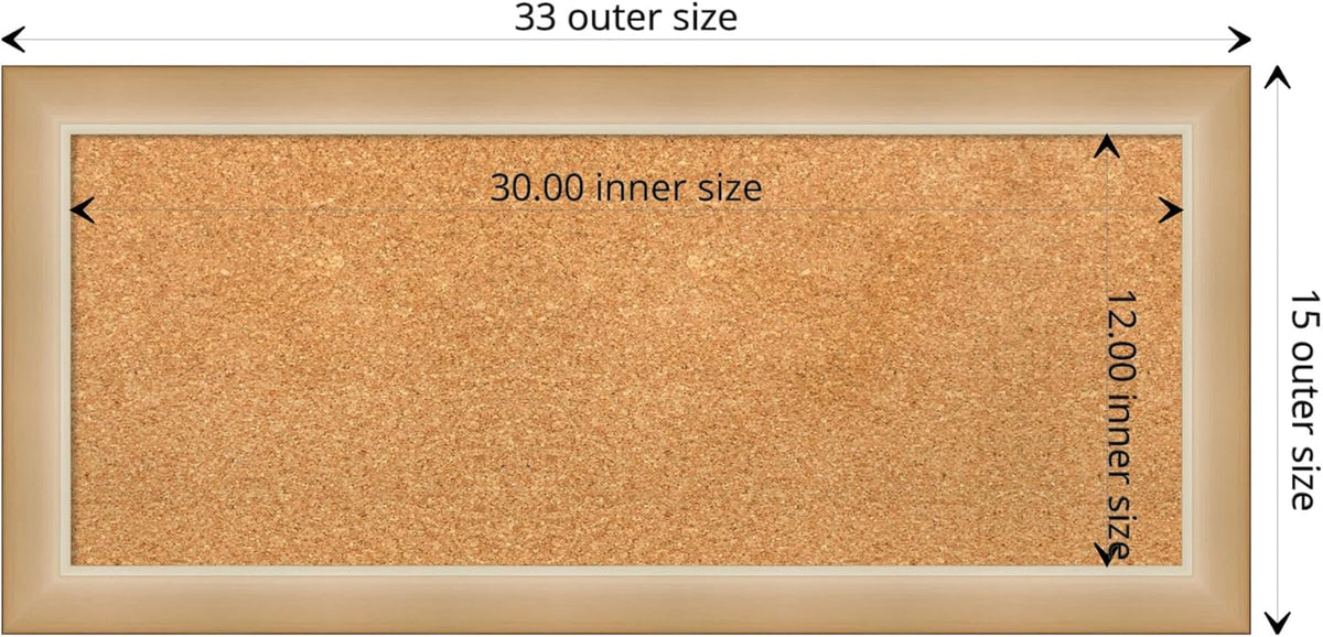 Amanti Art Natural Cork Board for Wall, 15x33 Vision Board with Gold Frame, Medium Corkboard Office Decor for Home Organization, Modern Contemporary Corkboard Pinboard to display items for home