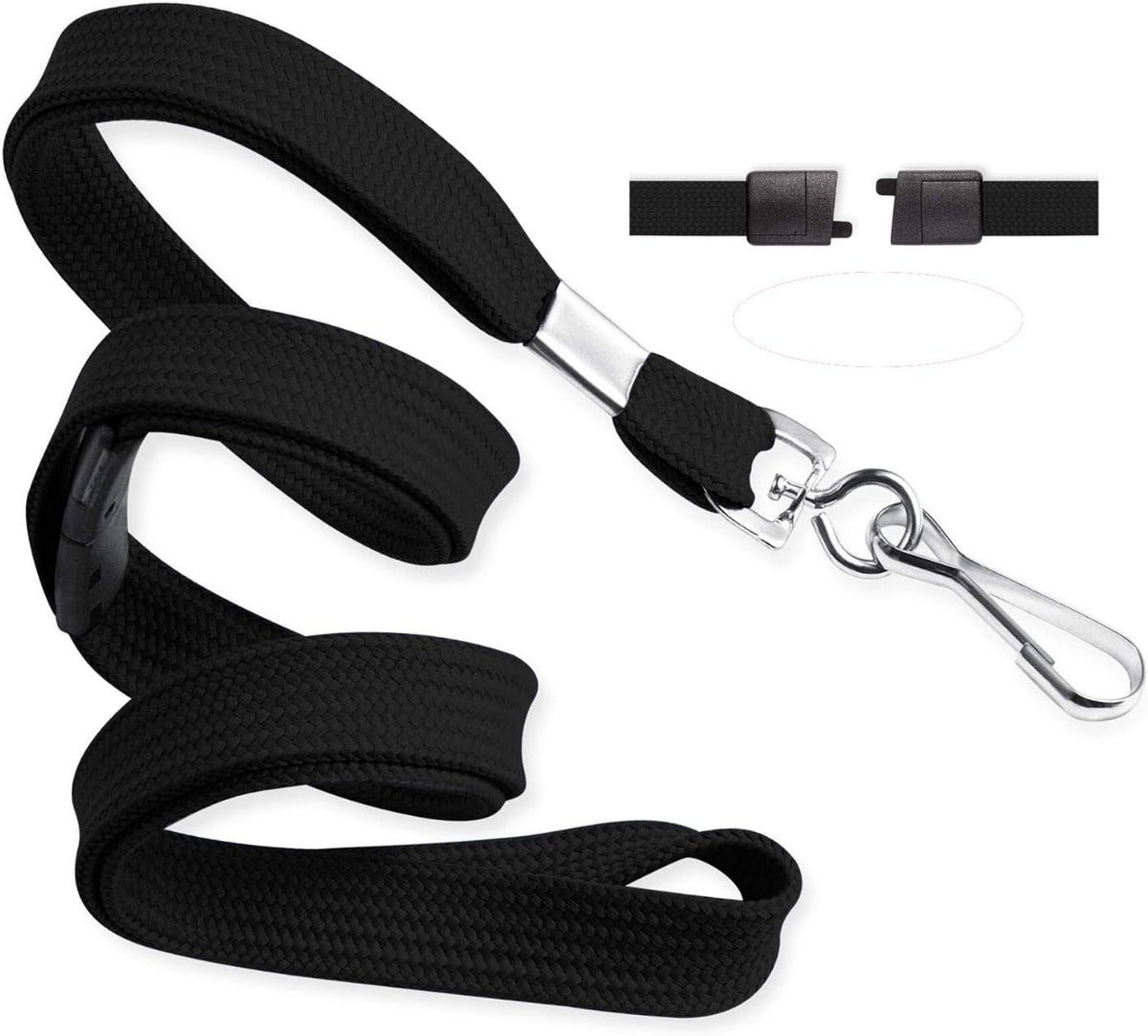 MIFFLIN-USA Flat Breakaway Safety Lanyard for ID Badges (Black, 36 Inch, 5 Pack), Soft Woven Neck Line