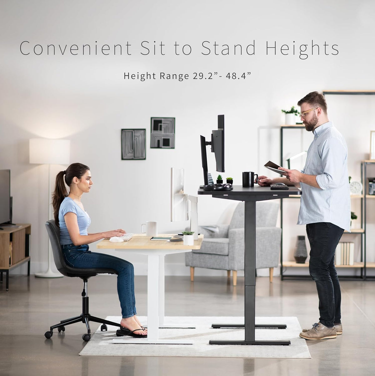 VIVO Electric 48 x 30 in Standing Desk, Memory Height Adjustment, 1B Series, One-Piece Dark Walnut Top, White Frame, DESK-KIT-1W5D
