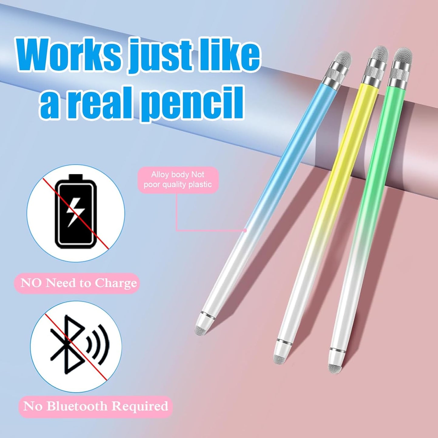 Bopomofo 3PCS Stylus Pen for Touchscreen,Stylus Pen for iPhone/iPad/Tablet Android/Microsoft/Surface, Compatible with Touch Screens(Blue/Green/Yellow)