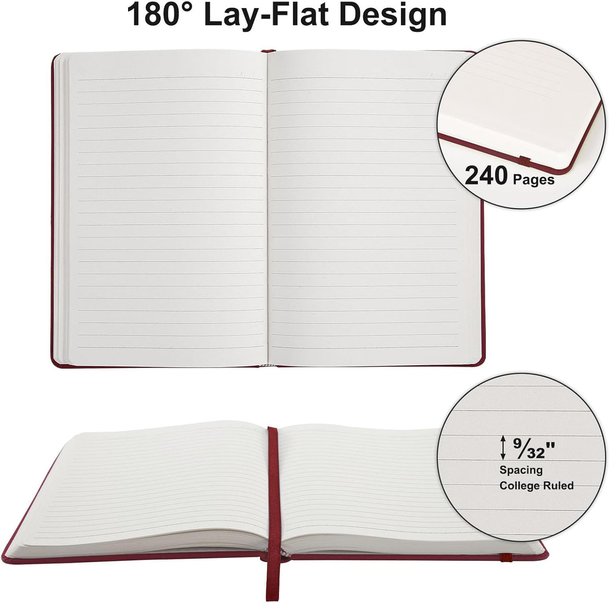 Comix Lined Journal Notebook for Women Men, Journaling Notebooks for Office School Home, Burgundy, 240 Pages, 5.5" x 8.3", College Ruled, A5, Hardcover