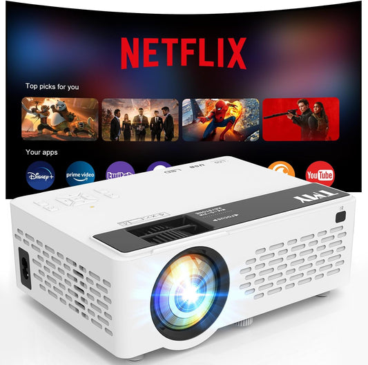 TMY Netflix-Officially-Licensed Mini Movie Projector with WiFi and Bluetooth, Compatible with TV Stick Smartphone/HDMI/USB, Indoor & Outdoor Use