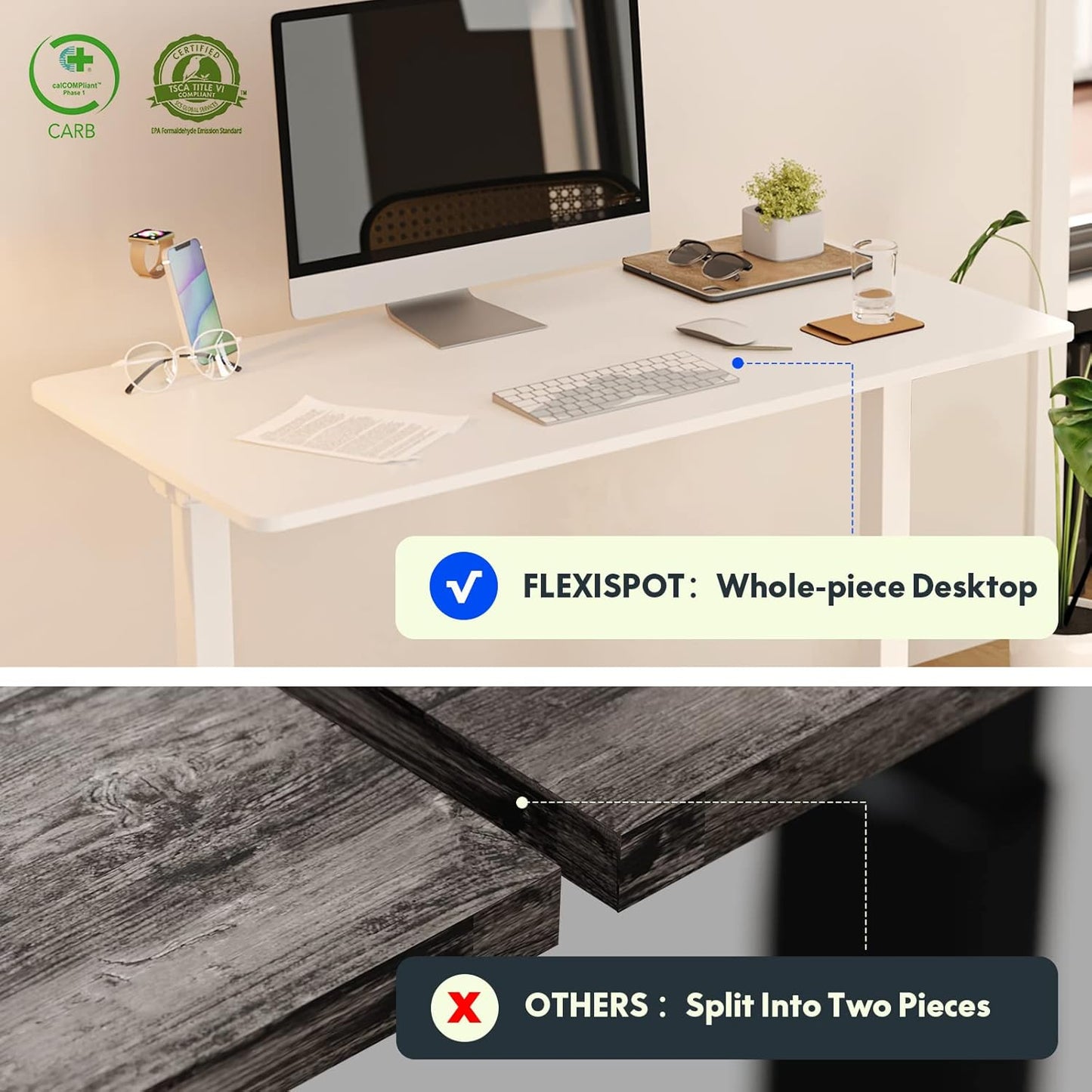 FLEXISPOT E6 Essential Standing Desk 3 Stages Dual Motor Electric 60x24 Inch Whole-Piece Board Height Adjustable Electric Sit Stand Desk(White Frame + White Desktop, 2 Packages)