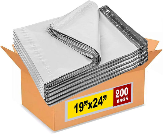 iMBAPrice 200-Pack Poly Mailers 19x24 Inch Large Size #7 White Color Poly Mailing Envelopes Bags, Self Seal Adhesive Waterproof and Tear Proof (Total 200 Bags)