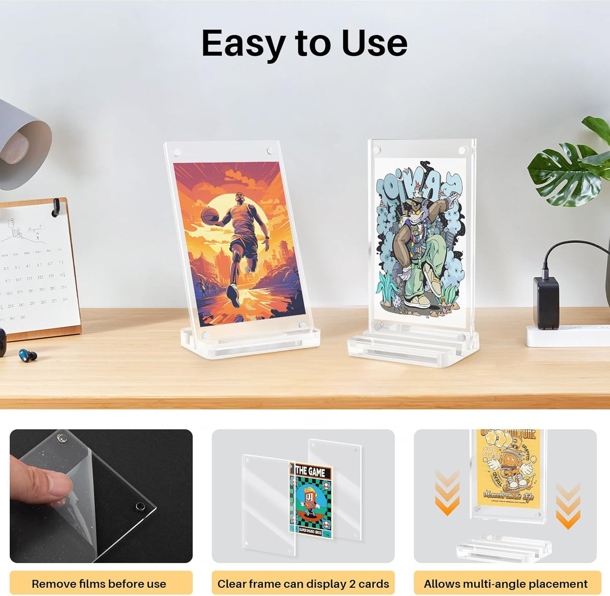 2 Packs Magnetic Card Display Stand, High Transparency Acrylic Trading Card Display Frames for Baseball&Sports, Stable Holder for Desk or Showcase