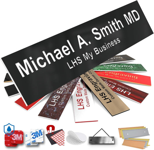 Engraved Custom Door Plate Black Plastic Office Door Sign with White Letters - Made in USA 2x6 B2
