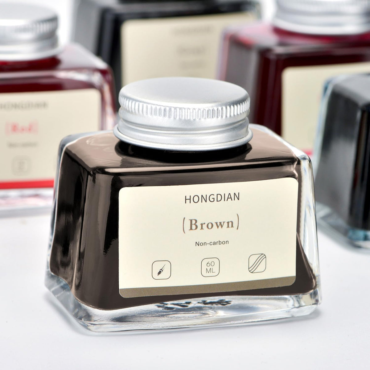 Asvine Hongdian Fountain Pen Bottled Ink Brown, 60ml Fountain Pen Ink Bottled for Writing and Calligraphy, Non Carbon