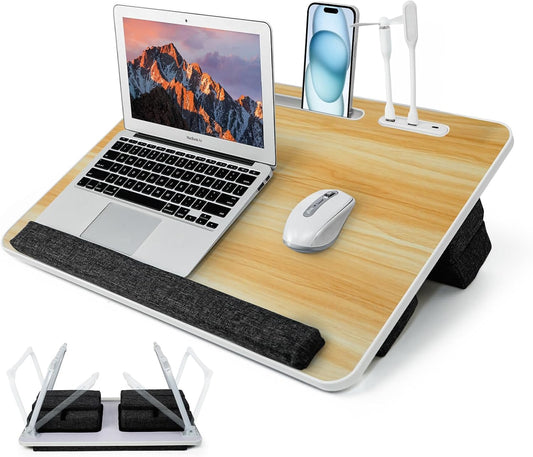 Lap Desk for Laptop with Cushion,Folding Laptop Desk for Bed with USB,Bed Desk,Portable Computer Lap Desk,23.62"*15.74",Wood
