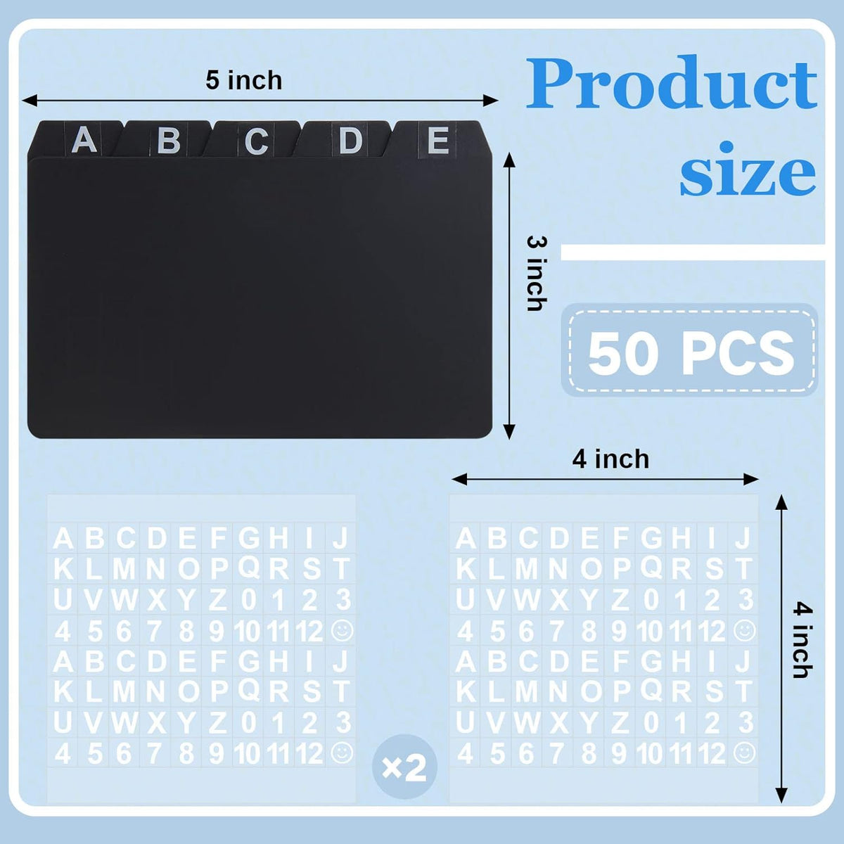 Lewtemi 50 Pcs Index Card Dividers 3 x 5 Inch Index Card Dividers with Tabs Guides with 2 Pcs Alphabet Number Stickers for Office Recipe Business (Black)