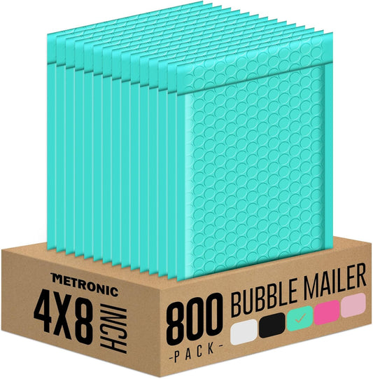 Metronic 4x8 Inch 800Pack Bubble Mailer, Teal Bubble Mailers, Waterproof Padded Envelopes, Self Seal Adhesion Bubble Envelopes, Cushioning Padded Mailers for Jewelry, Bubble Mailers Usable Size 4x7