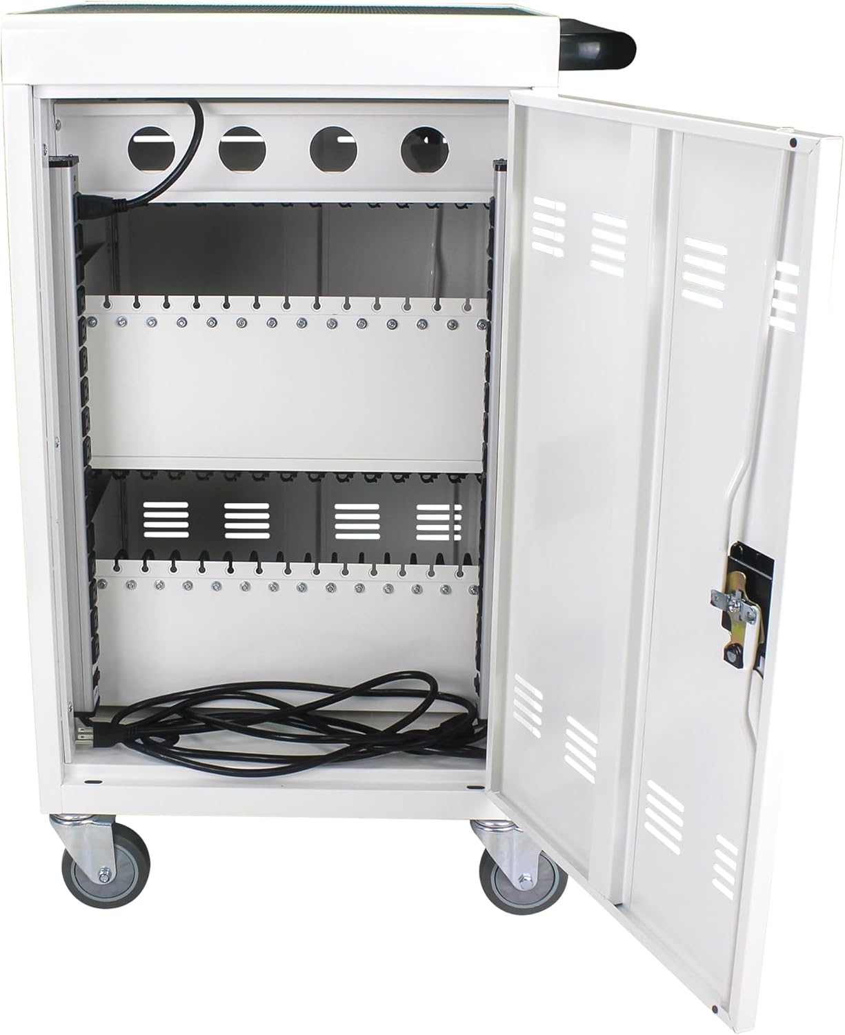 35-Device Mobile Charging Cabinet, Lockable, Up to 16.3" Screen, Tablet Laptops & Chromebooks, White