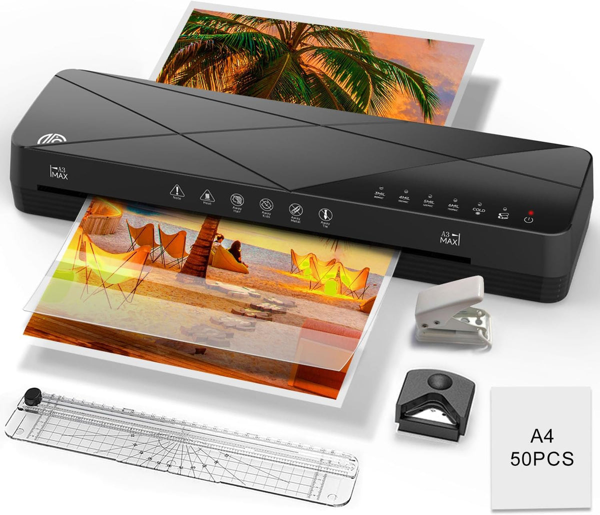 Crenova Laminator Machine 13 inch, Laminating Machine with 50 Laminating Sheets 60s Quick Warm Up Auto-Off, 6 in1 Lamination Machine ABS Jam Free for Home Office School, Black