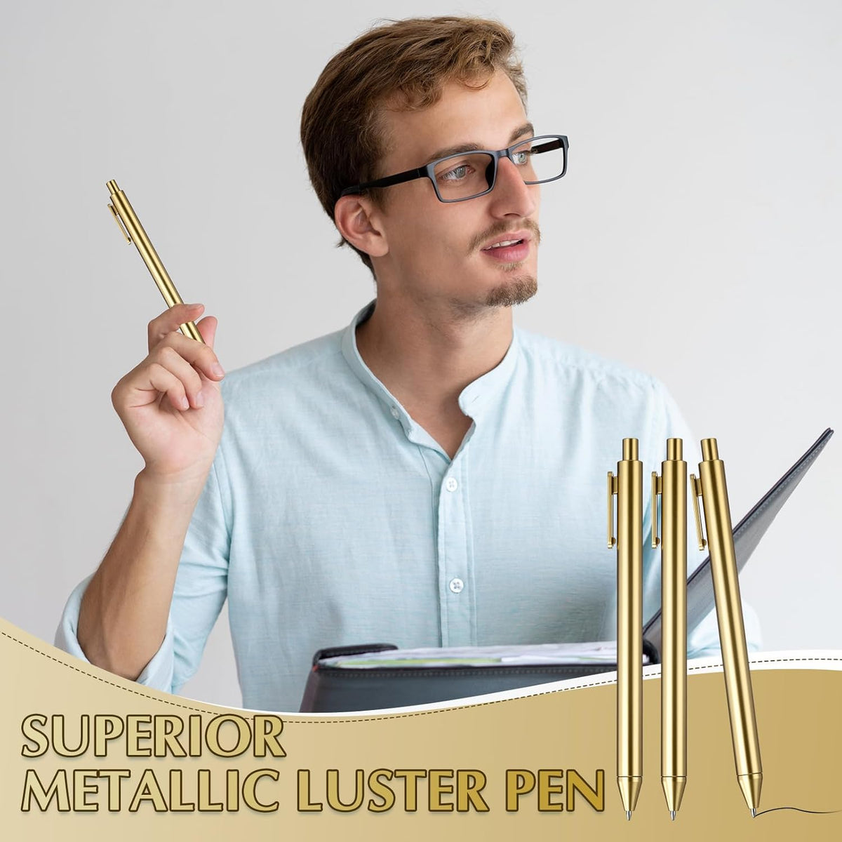 15 Pcs Gold Metallic Slim Ballpoint Pens Bulk Retractable Black Ink Medium Point (0.5mm) Smooth Writing Pens for Wedding Bridal Shower Business Office Students Teachers (Classic Style)