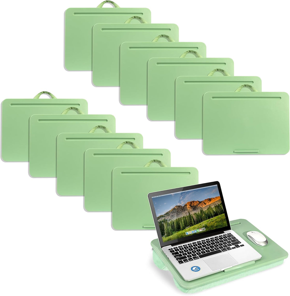 LAPGEAR Original Lap Desk – Large (17.9” x 13”) | Fits Up to 17.3” Laptops | Cushioned with Device Ledge, Pencil Tray & Handle | Portable & Lightweight | 12-Pack | Sage Green – Style No. 45001