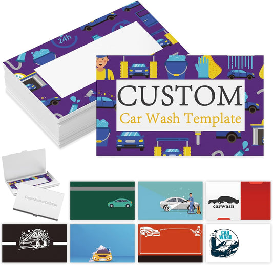 Custom Business Cards with Logo Personalized Double Side Printable Customize Business Cards 1000 500 200 100 for Small Business Women Men-Car Wash Service
