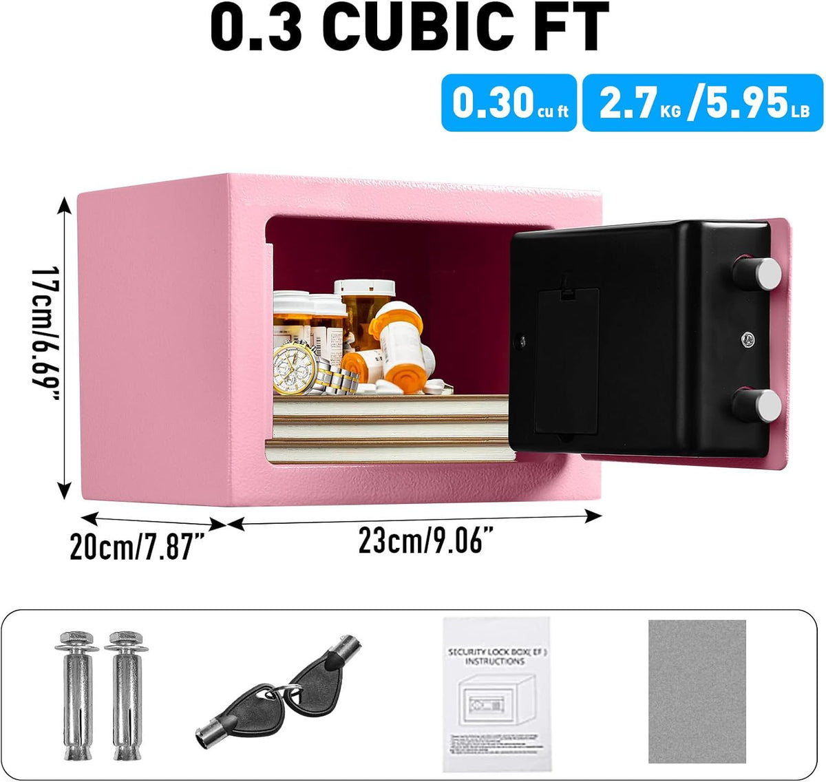 TOTOY Small Personal Safe Box 0.5 Cu Ft- Electronic Digital Security Safe Steel Construction Hidden with Key Lock, Wall or Cabinet Safety Box for Home Office Hotel Business Jewelry Gun Cash Money