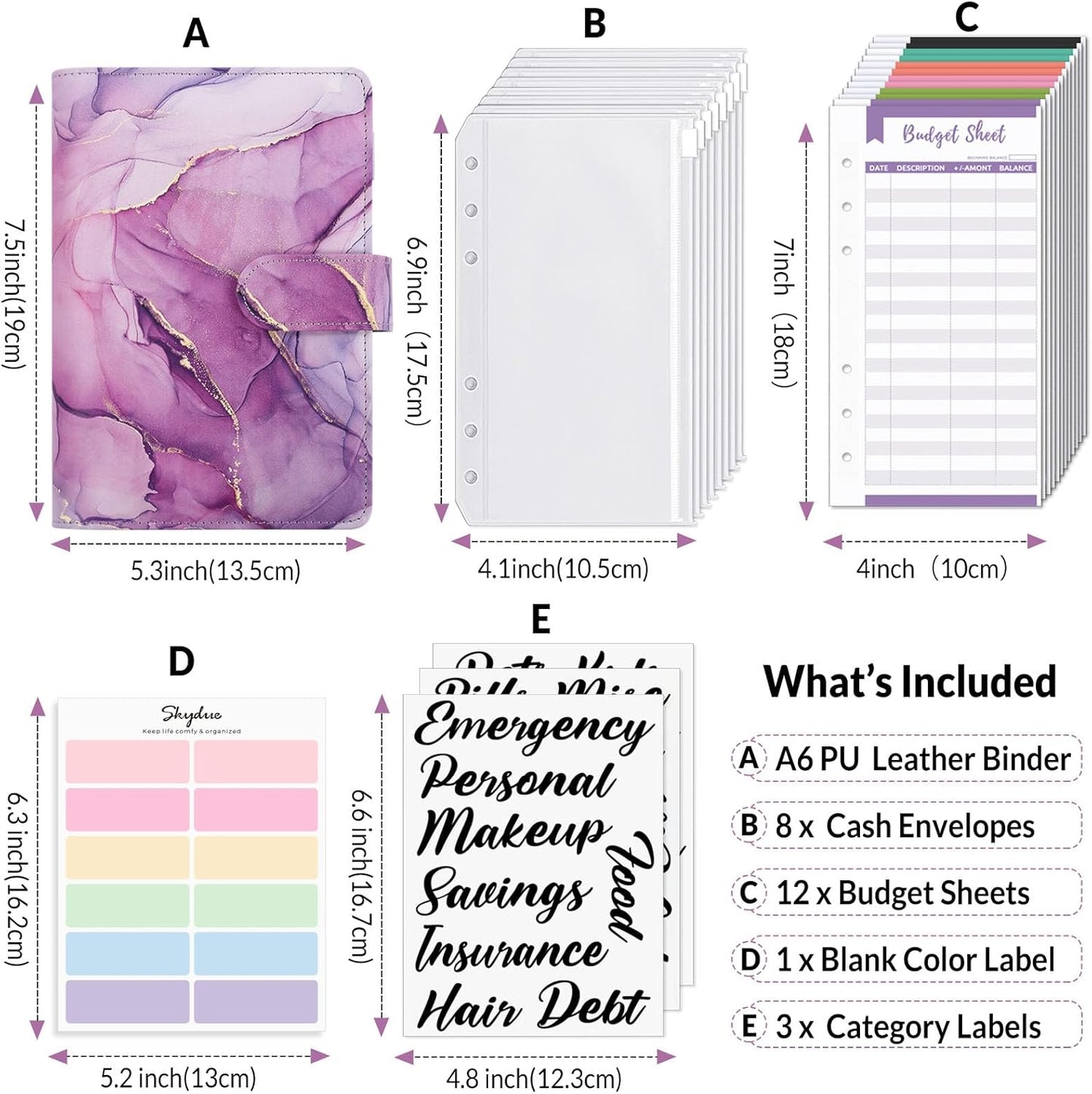 SKYDUE Budget Binder, Money Saving Binder with Zipper Envelopes, Cash Envelopes and Expense Budget Sheets for Budgeting
