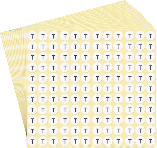 dealzEpic - Alphabet Stickers of The Letter T - Small Round Paper Self-Adhesive Peel and Stick Letter Labels - Set of 15 Sheets