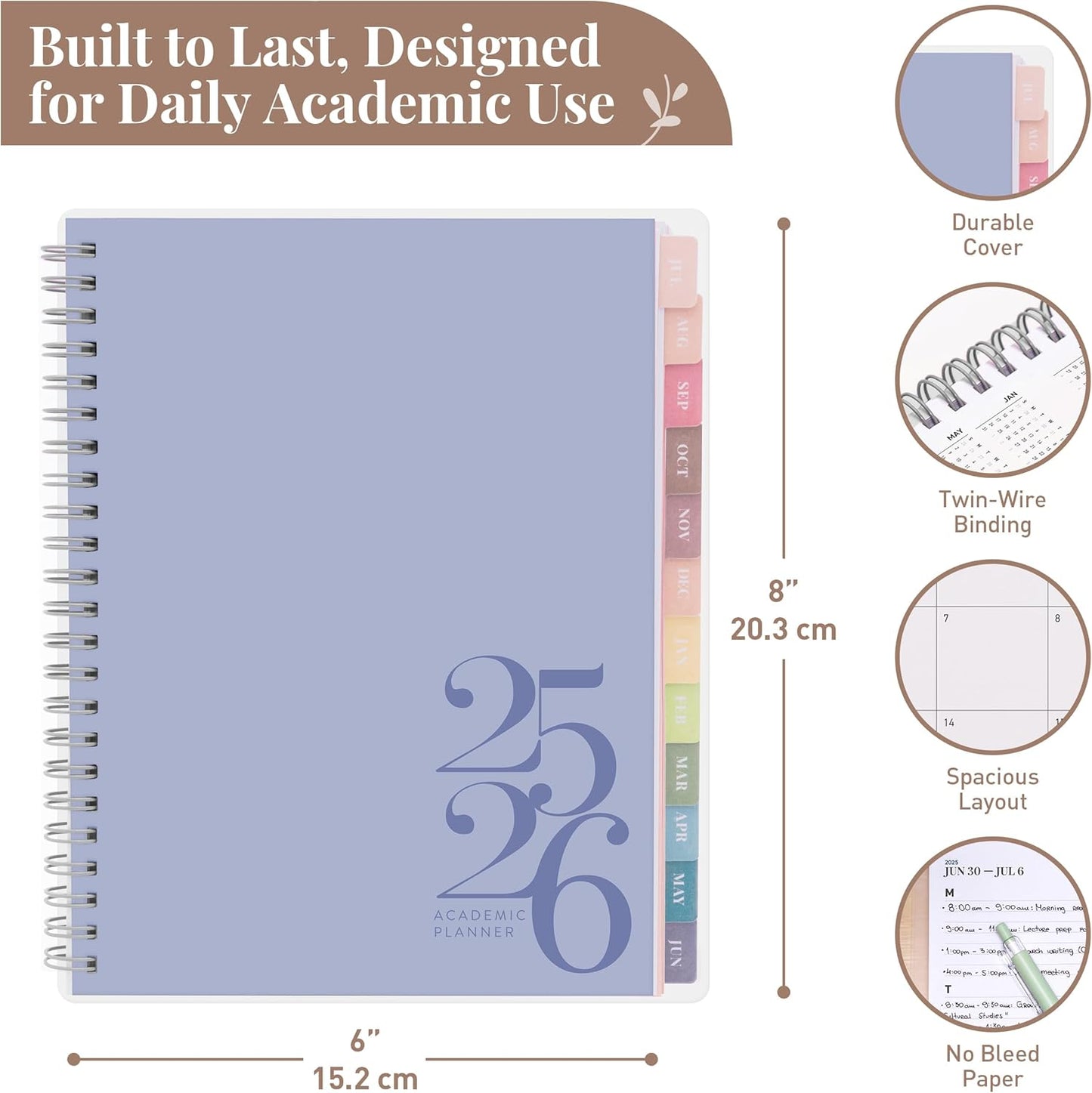 Rileys Academic Planner 2025-2026, Daily, Weekly & Monthly Planner, July 2025 - June 2026, Student Notes Pages, Twin-Wire Binding, Weekly Agenda for School & Work (8 x 6-Inches, Blue, Classic)
