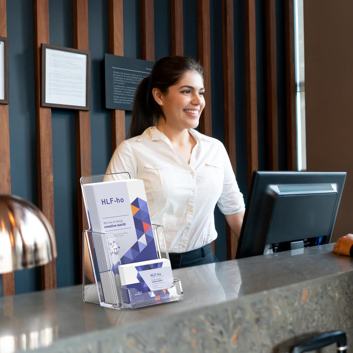 Brochure Holder 4x9 Inch Acrylic Literature Holders Clear Flyer Display Stand with Business Card Slot Pamphlet Holder Multi Purpose Organizer for Office, Lobby, Hotels, Trade Shows, 6 Pack