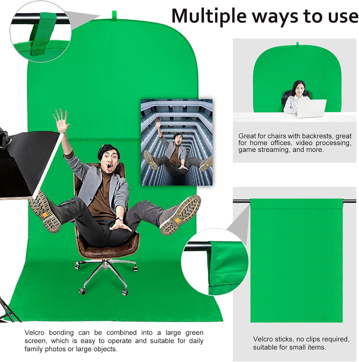 Portable Green Screen Chair, 59 in Greenscreen Backdrop with Stand Double Sided Foldable Green Background, Chroma Key, for Video Chats and Meetings, Photography, Photo Zoom, Streaming Games