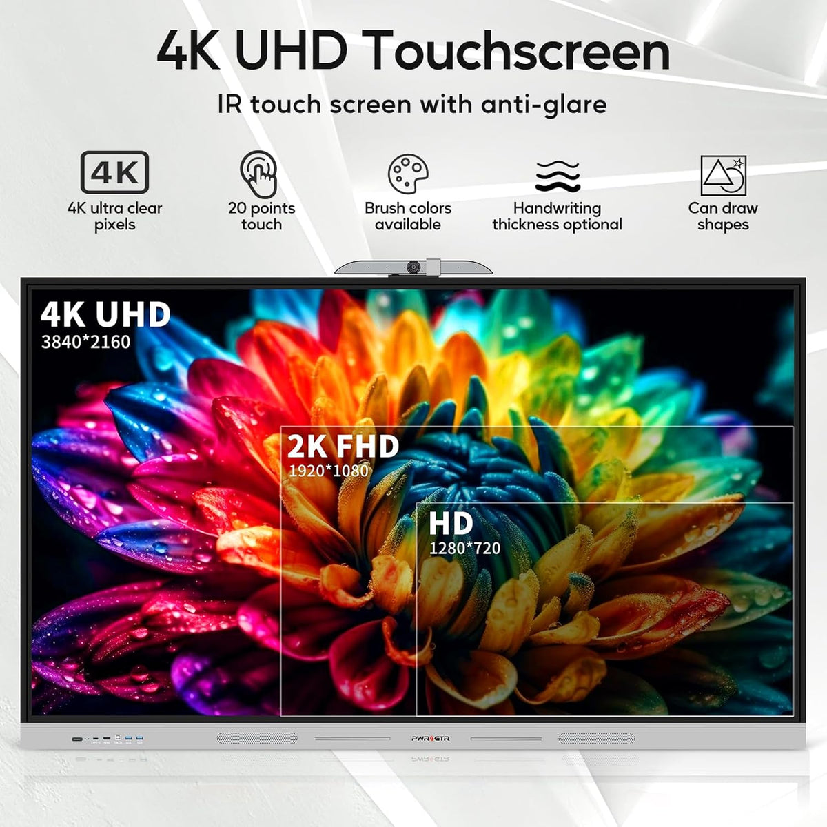 Smart Board, 55 Inch Interactive Whiteboard with 48MP AI-Tracking Camera, 100W Soundbar, Android 14 8+128GB 4K UHD Touchscreen Digital Whiteboard for Classroom Home Office (Wall Mount Included)